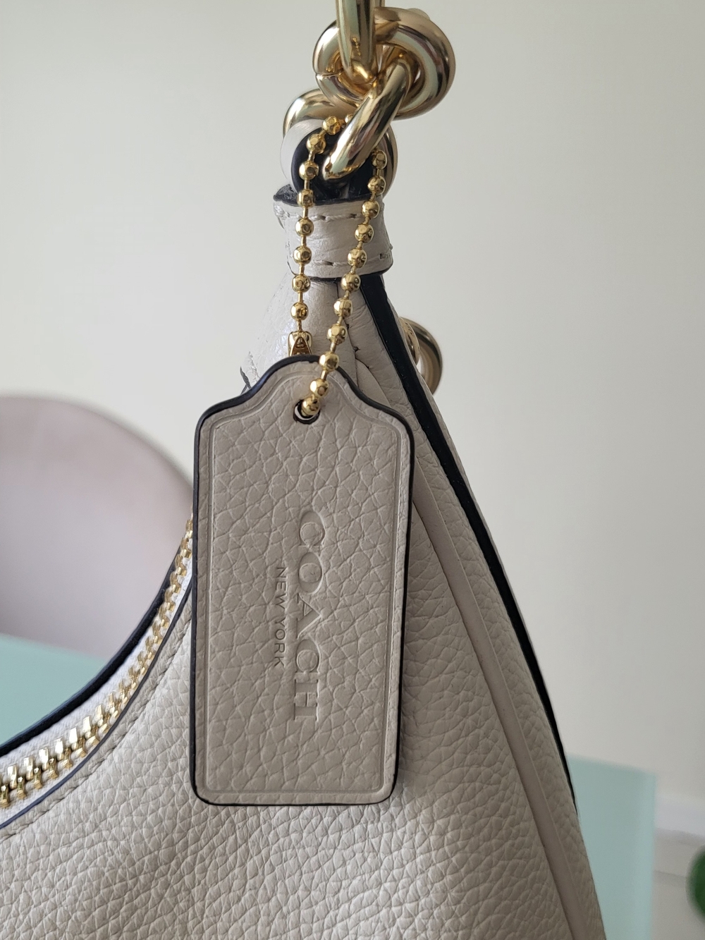 Coach Cream Pebbled Leather Shoulder Hobo with Gold Hardware - Picture 7 of 11